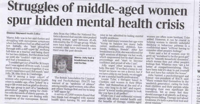 newspaper article about women in midlife and hidden mental health crisis